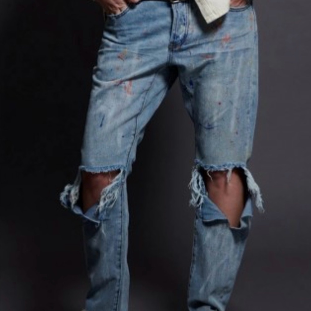 One Teaspoon/ free people  Relaxed Distressed Blue Jeans